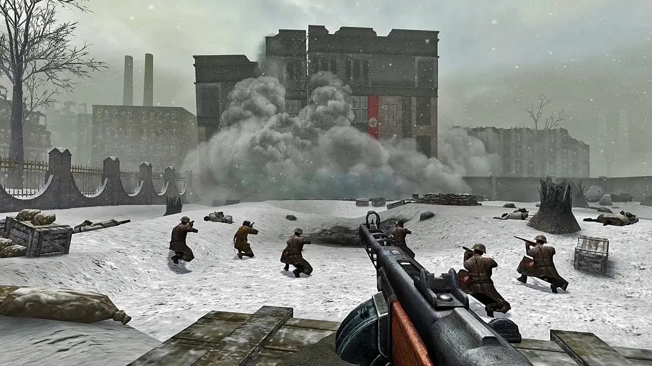 صحنه نبرد در استالینگراد در بازی تفنگی Call of Duty 2
