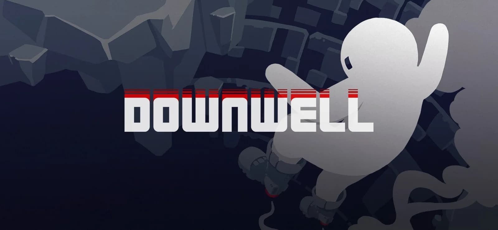 نمای گرافیکی ساده از بازی Downwell در حال سقوط به داخل چاه