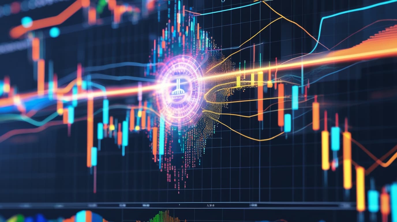 نمودارهای مالی پیچیده با هایلایت‌های هوش مصنوعی که الگوهای پنهان را نشان می‌دهند.