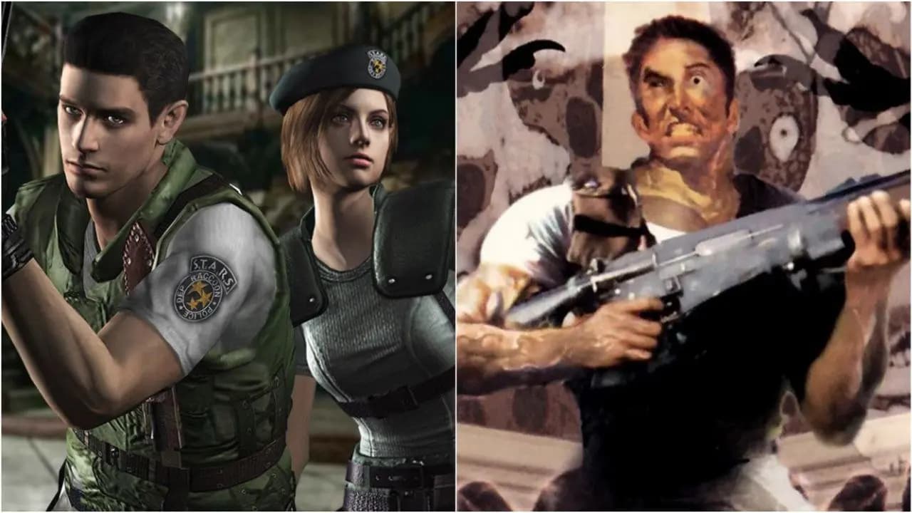 تصویر کریس و جیل در نسخه اصلی و ریمیک کنار عمارت اسپنسر.