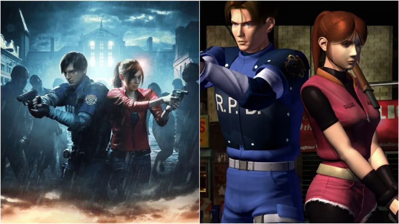 لئون و کلر در نسخه کلاسیک و ریمیک با پس‌زمینه اداره پلیس راکون.