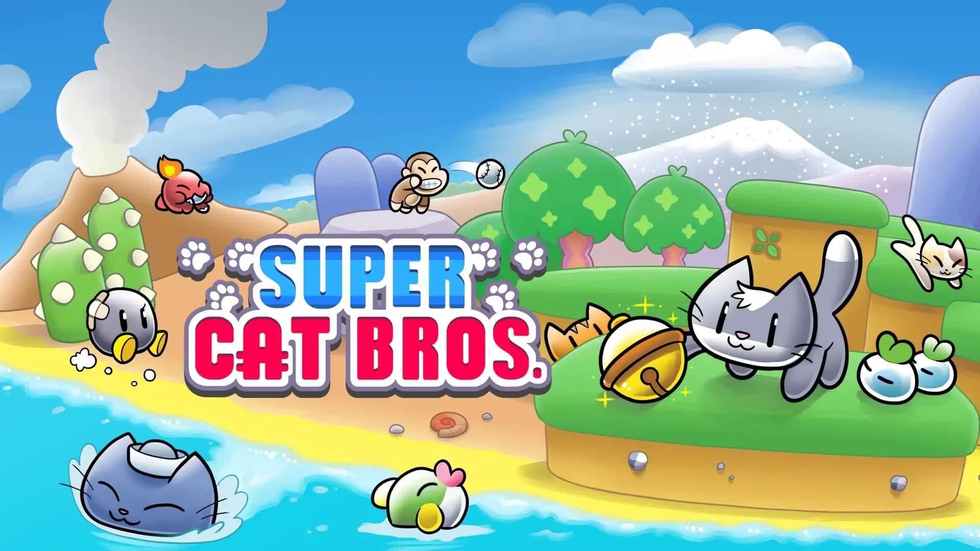 گربه‌ای در حال پرش در بازی Super Cat Tales در محیط پلتفرمر فانتزی