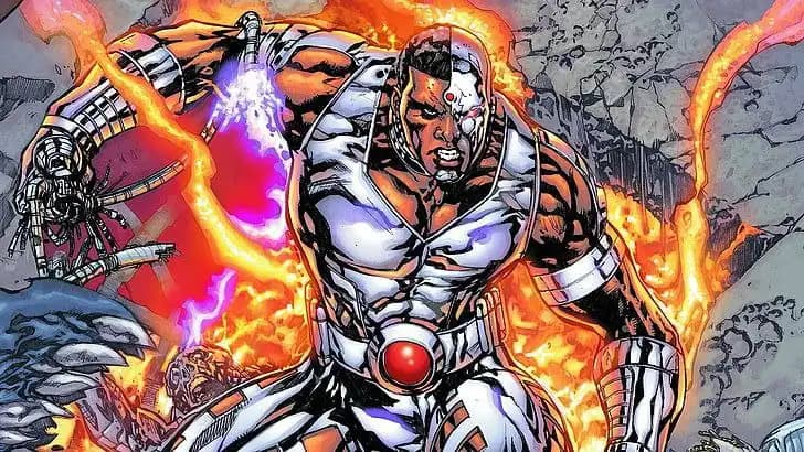 سایبورگ در حال اتصال به شبکه‌های دیجیتال، با صفحه‌های هولوگرافیک اطرافش و Boom Tube پشت سرش.