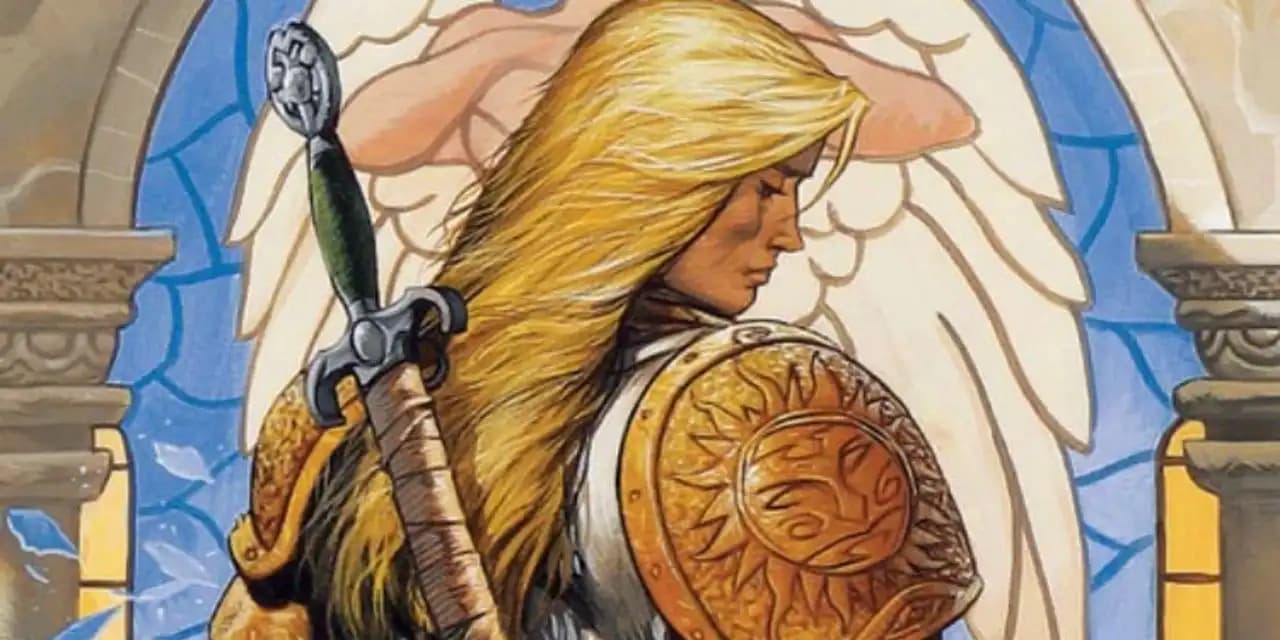 مایکل در میان طوفانی از نور آفرینش، شمشیر درخشان در دست، آماده برای بازنویسی هستی.