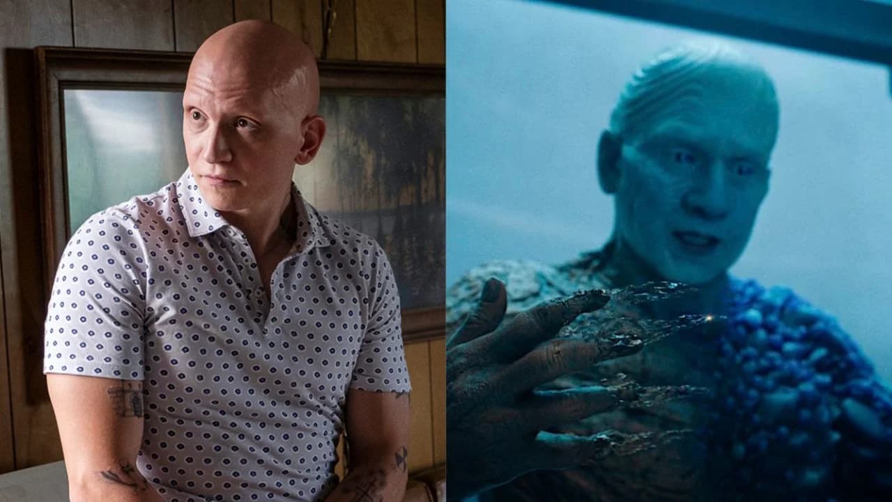 تصویر آنتونی کر در نقش متامورفو با ظاهر تغییریافته‌ شیمیایی در فیلم سوپرمن 2025