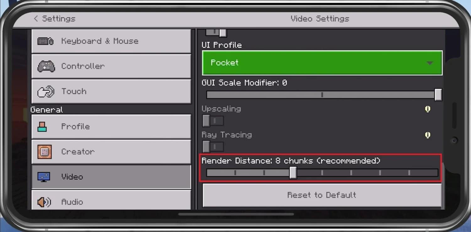تنظیمات گرافیکی ماینکرافت اندروید برای فاصله دید کم و زیاد