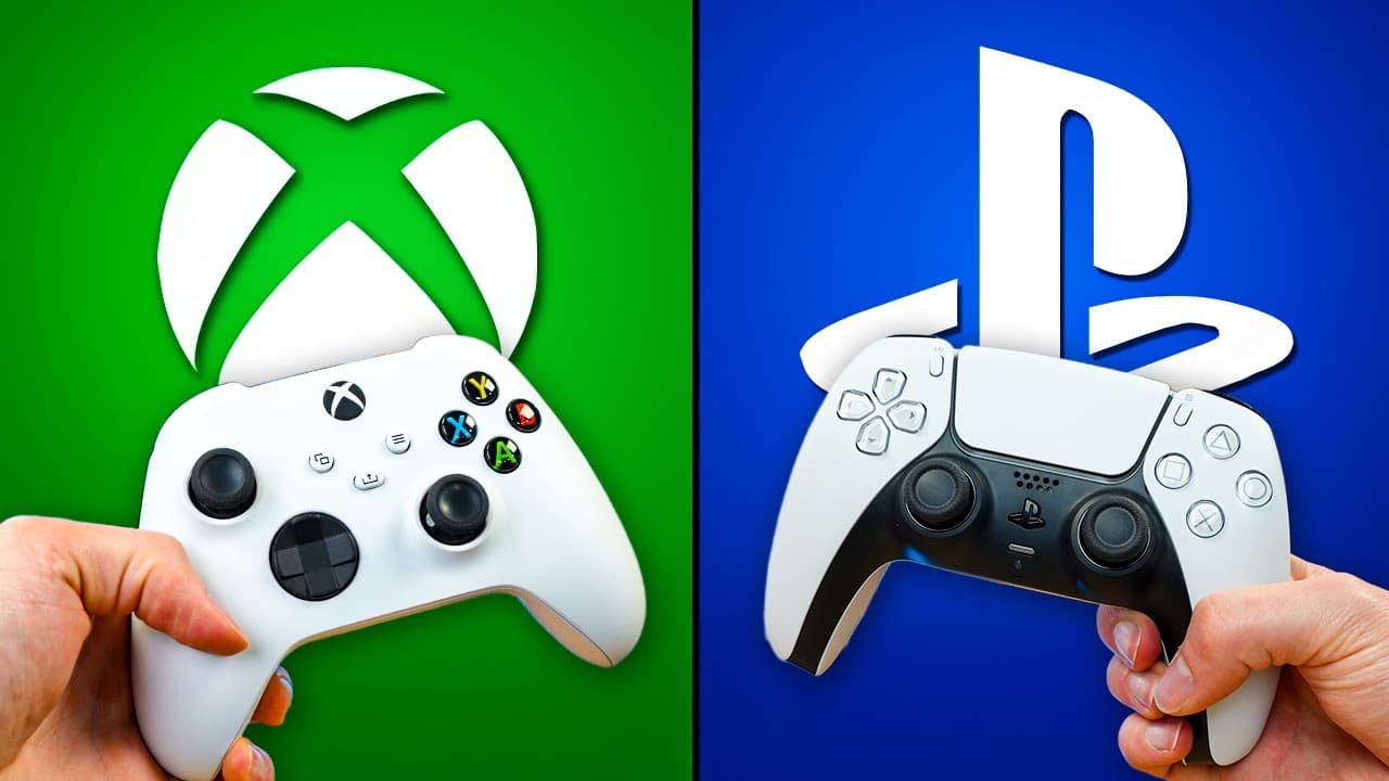 تصویر از دسته ps4 با لوگو sony و سته xbox در با لوگو x در کنار هم