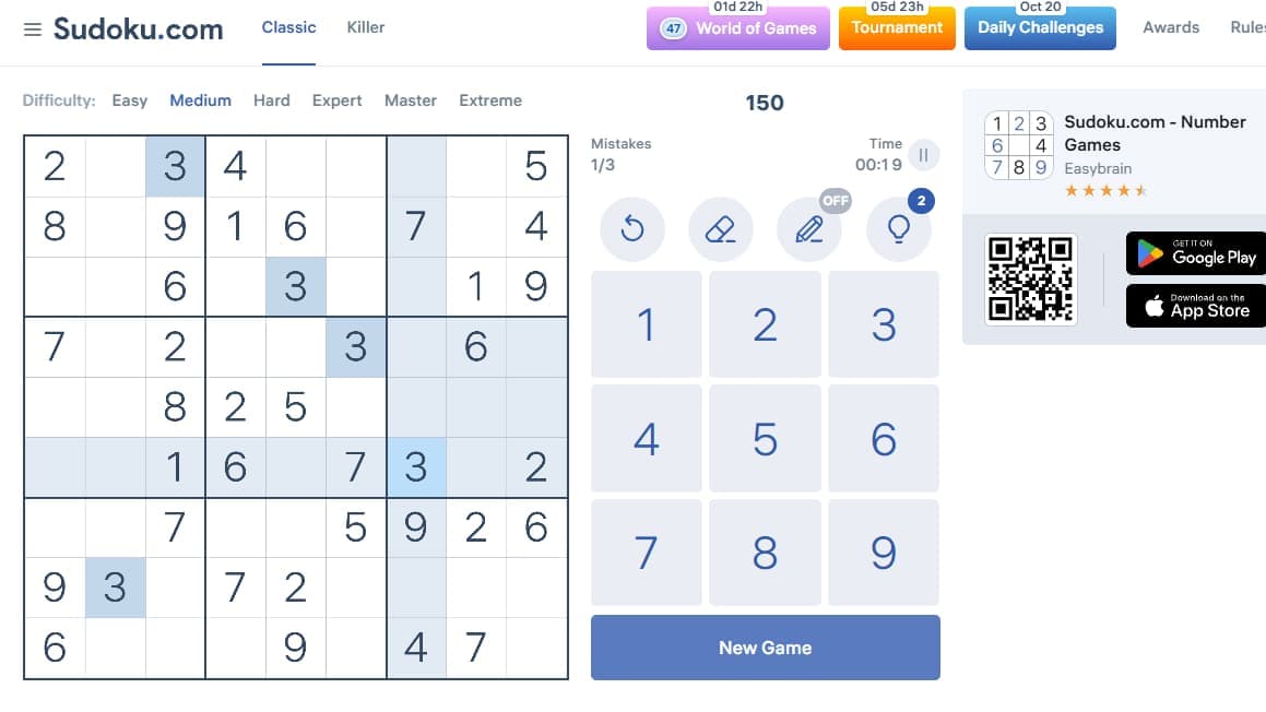 جدول سودوکو در بازی Sudoku.com آیفون