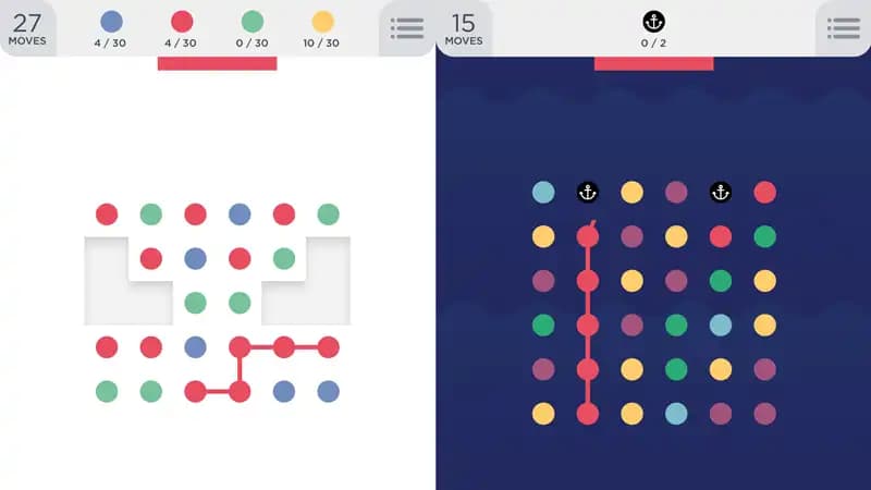 پازل اتصال نقطههای رنگی در بازی Two Dots آیفون