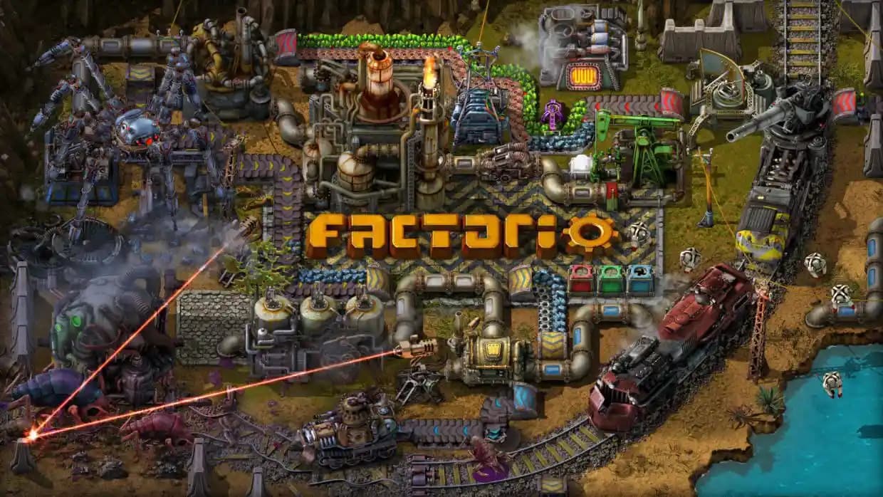 نمایی از یک کارخانه بزرگ و پیچیده در بازی Factorio
