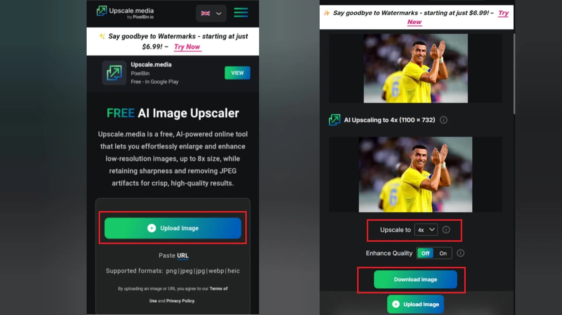 فرایند افزایش کیفیت عکس با هوش مصنوعی Upscale.media در دید کلی