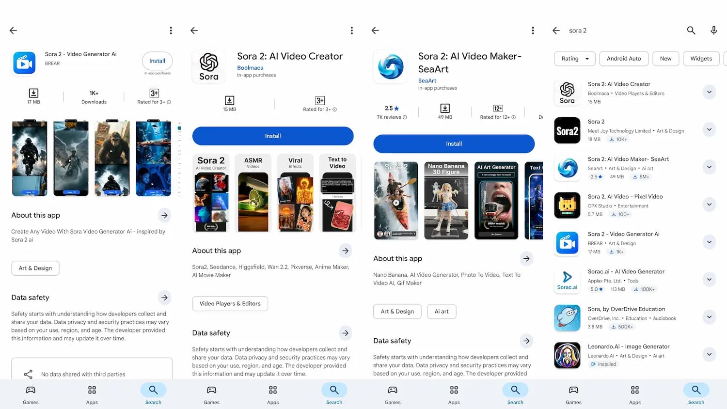 اپهای منتشر شده با اسم sora 2 در پلی استور