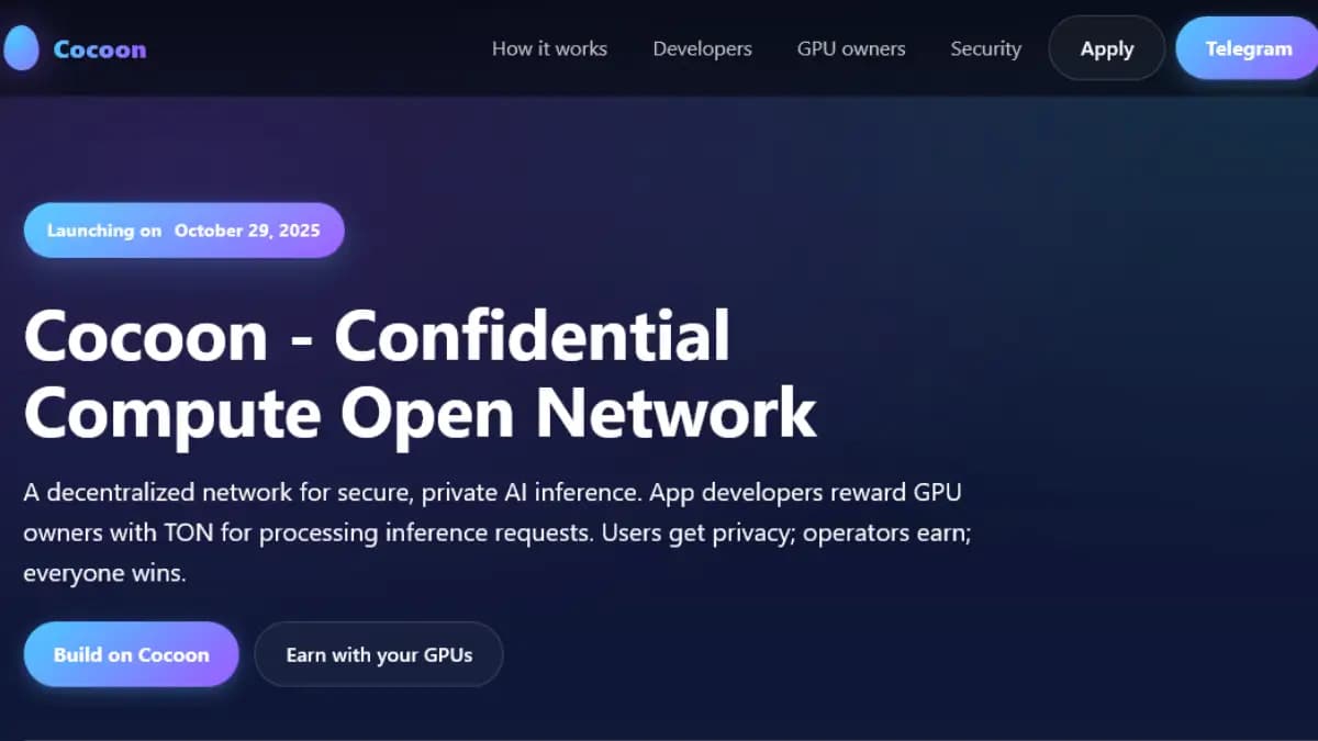 صفحه اصلی وبسایت رسمی شبکه Cocoon تلگرام