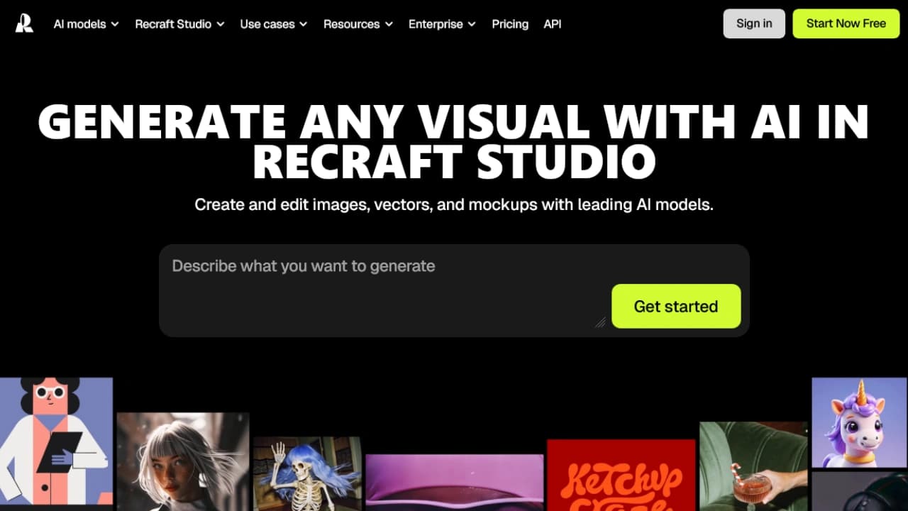 صفحه اصلی -Home Page- سایت هوش مصنوعی ساخت عکس Recraft
