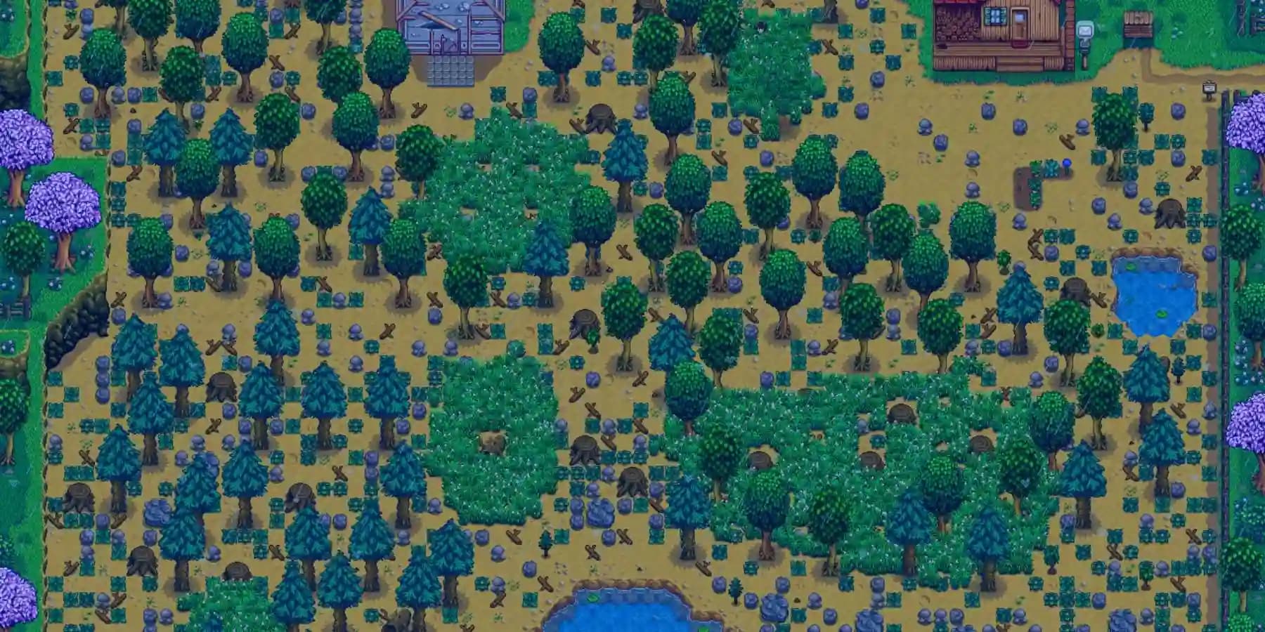 نمایی از یک مزرعه فعال در بازی Stardew Valley