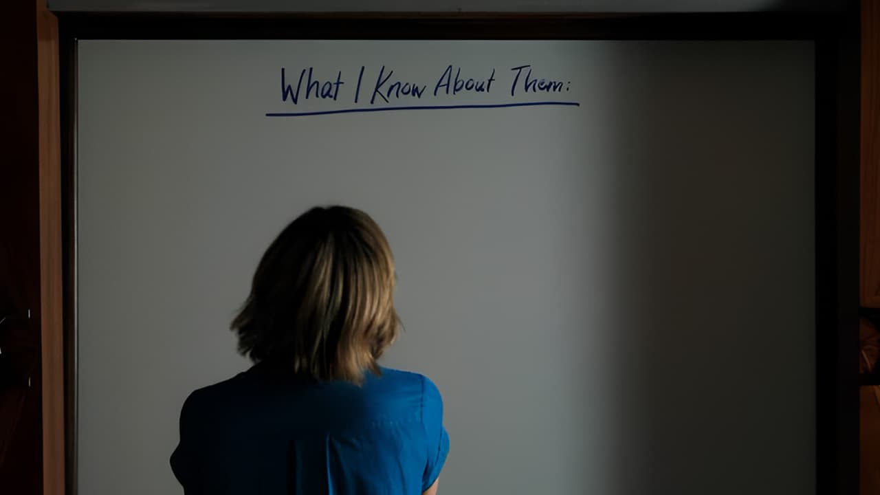 کارول در حال نوشتن لیست ویژگیهای ذهن مشترک روی تخته وایتبرد